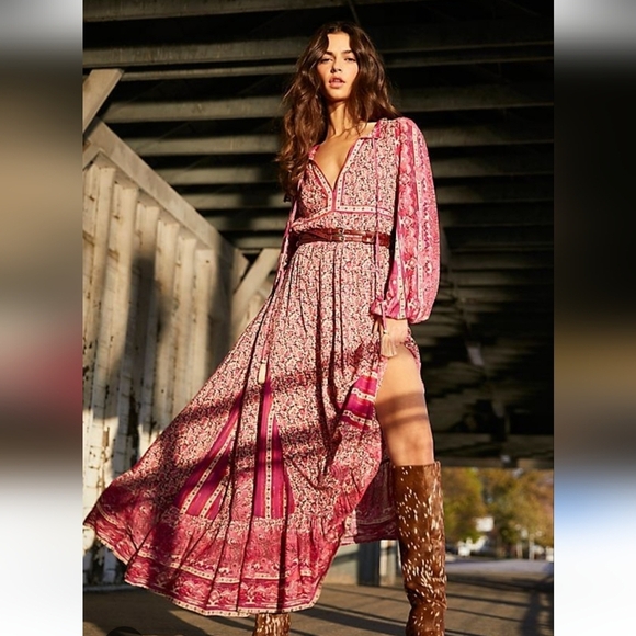 FREE PEOPLE Happy Feelings Midi/maxi Dress. Floral Pink/purple Multi. Size XS - Picture 4 of 16